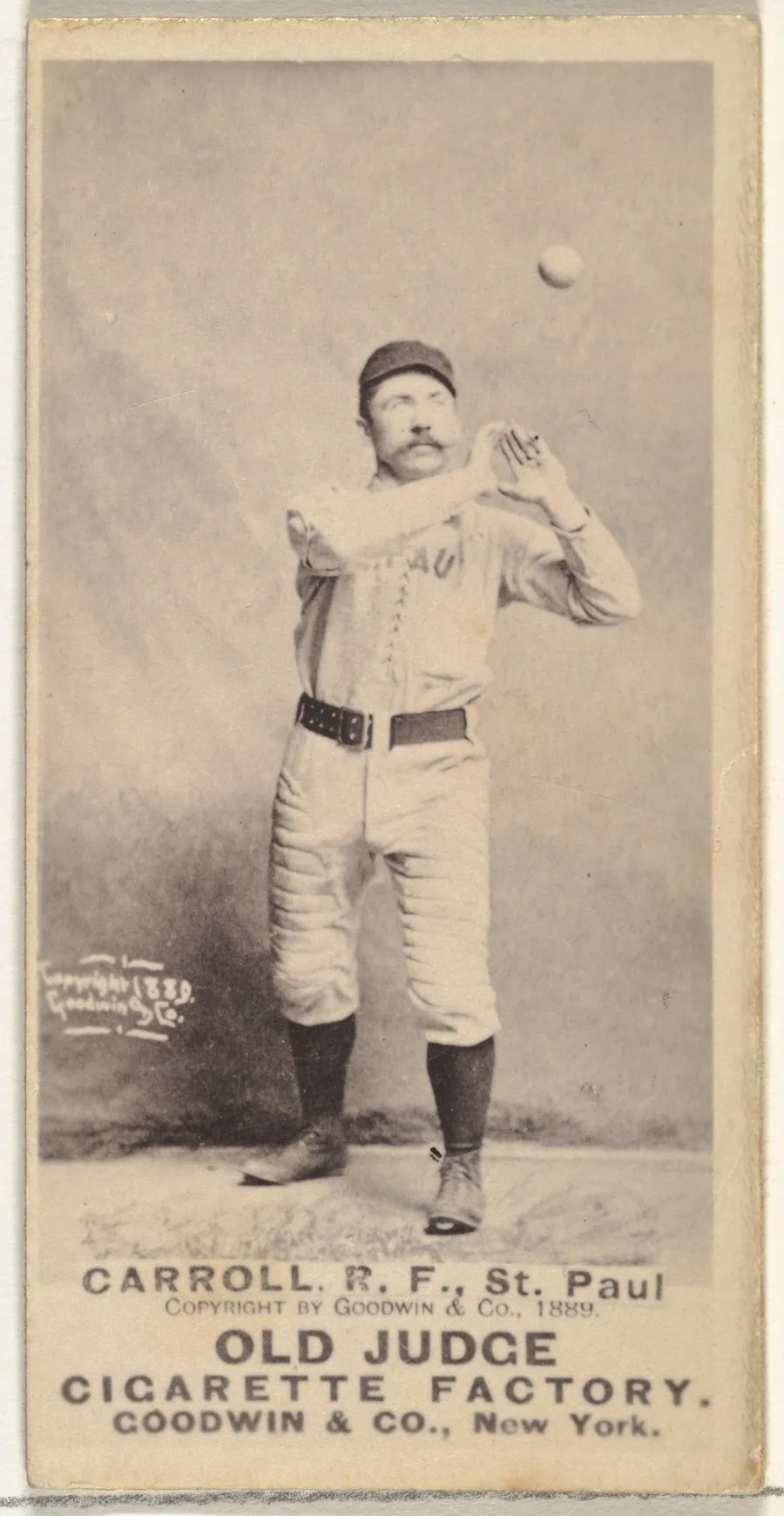 John E. "Scrappy" Carroll, Right Field, St. Paul Apostles, from the Old Judge series (N172) for Old Judge Cigarettes by Goodwin & Company