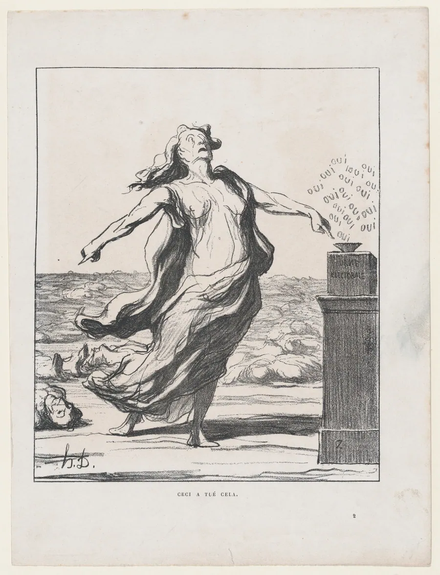 These are responsible for those, from 'News of the day,' published in Le Charivari, February 9, 1871 by Honoré Daumier
