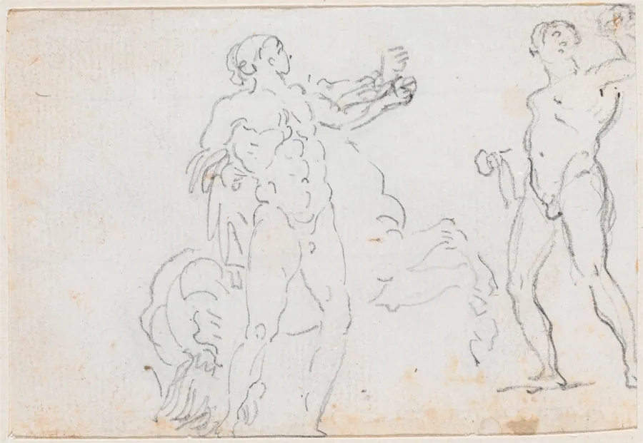 Two Studies of the Statue of Alexander and Bucephalus [verso] by Hubert Robert