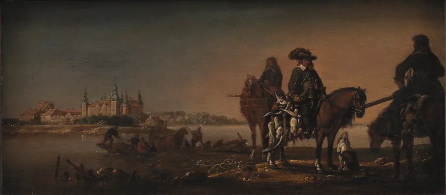 Den udvalgte Prins Christian på andejagt ved Nykøbing Slot by Monogrammist A.M.