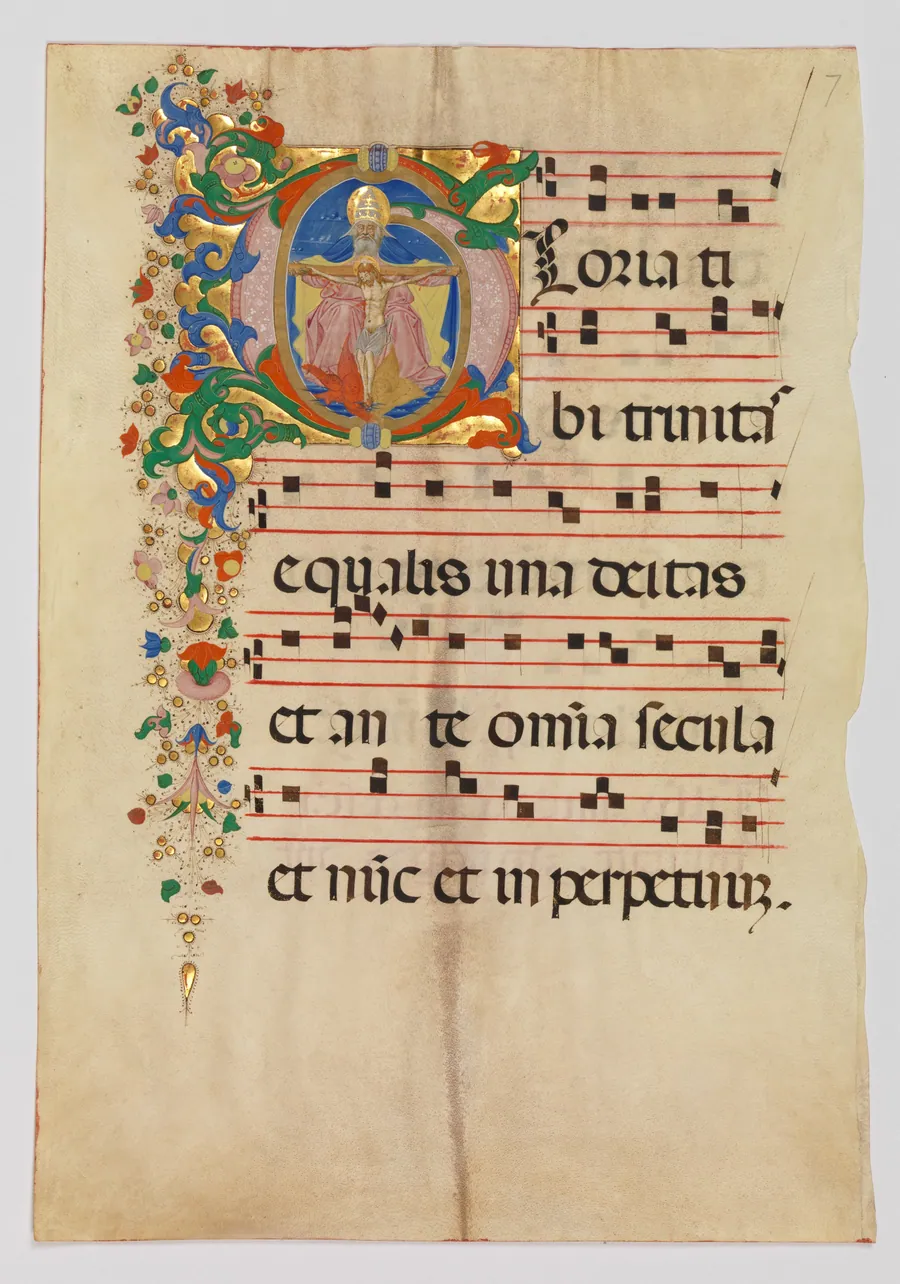Manuscript Leaf with the Trinity in an Initial G, from an Antiphonary by Master of the Riccardiana Lactantius
