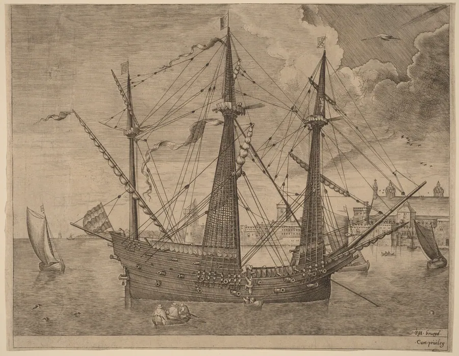 Armed Three-Master Anchored near a City by Frans Huys