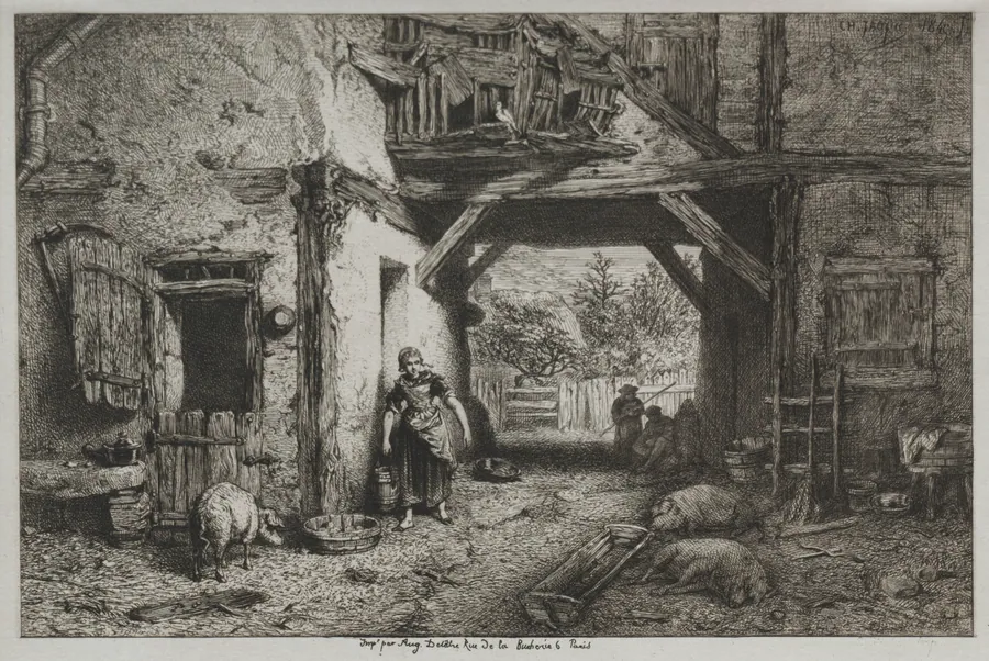 Farm Interior by Charles-Émile Jacque