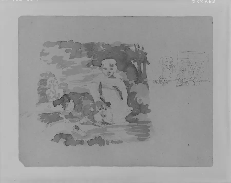 Girl and Dog; Dog and Trunk (from Sketchbook) by Thomas Sully