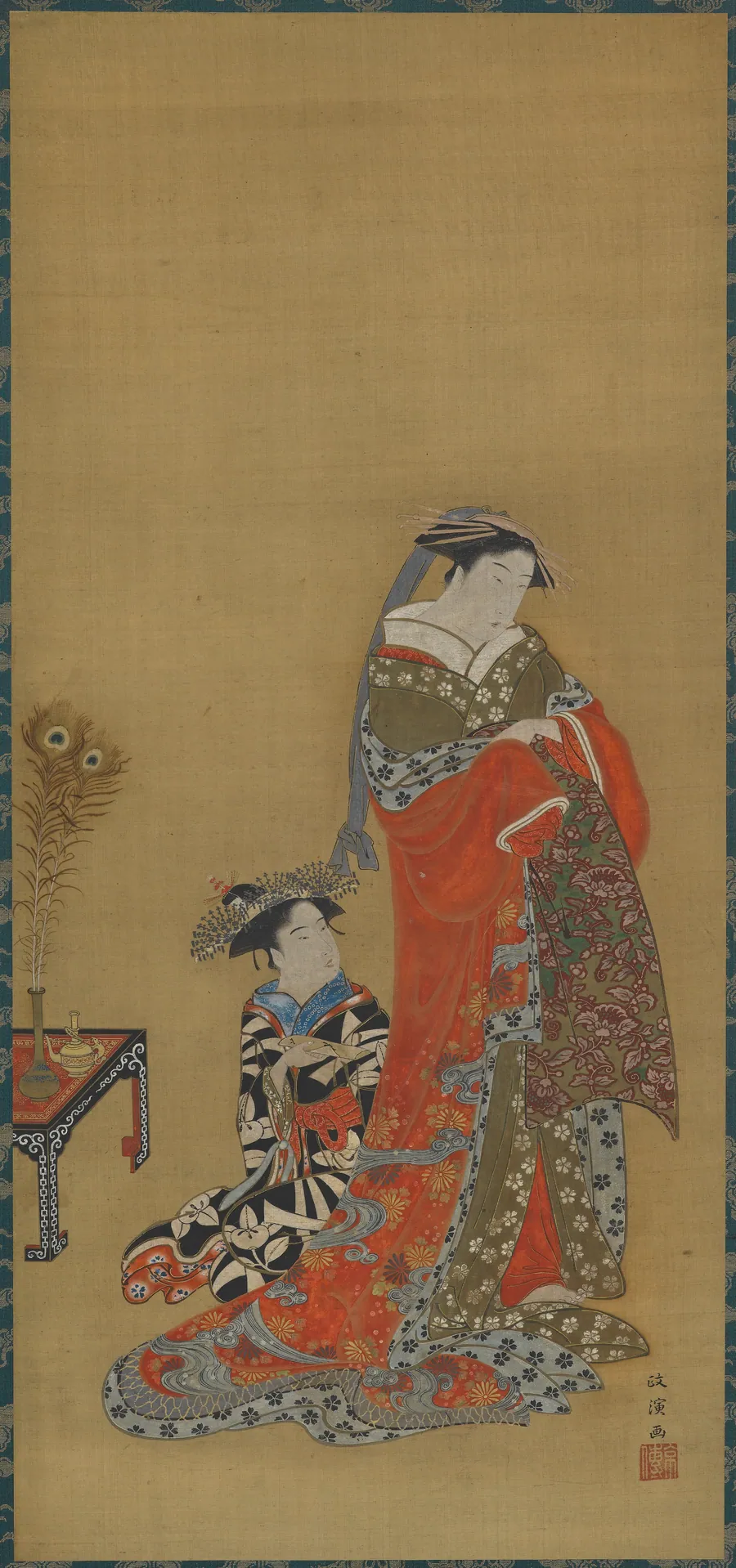 A Courtesan and attendant by Kitao Masanobu 北尾政演 (1761-1816)