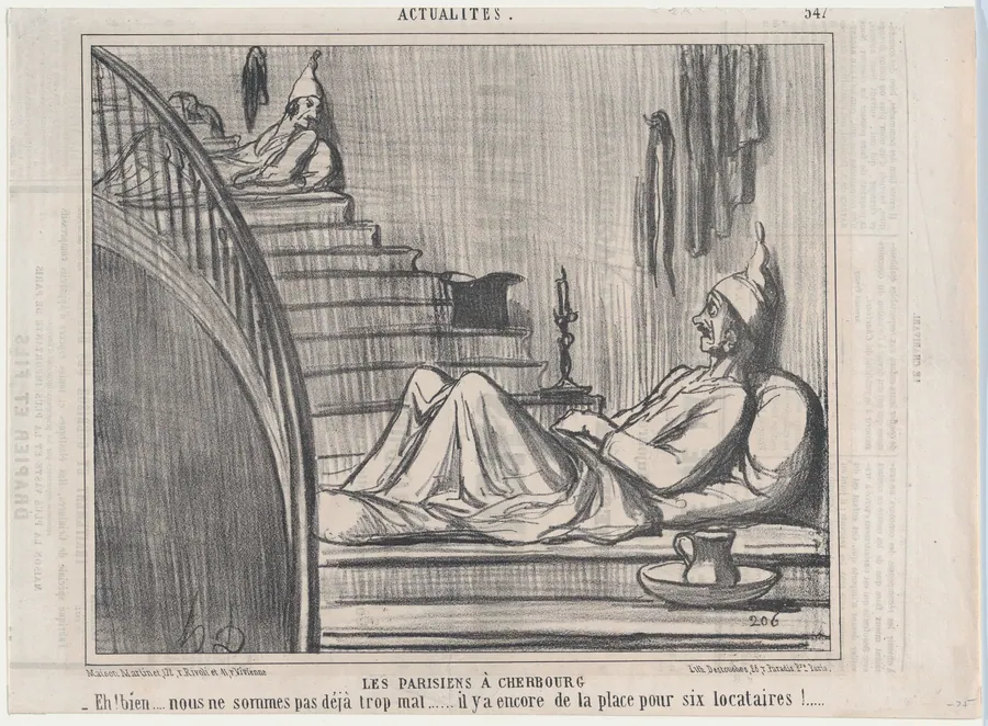 Les Parisiens à Cherbourg, from Actualités, published in Le Charivari, August 16-17, 1858 by Aaron Martinet