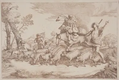 A Pastoral Journey with a Child in a Basket on Horseback