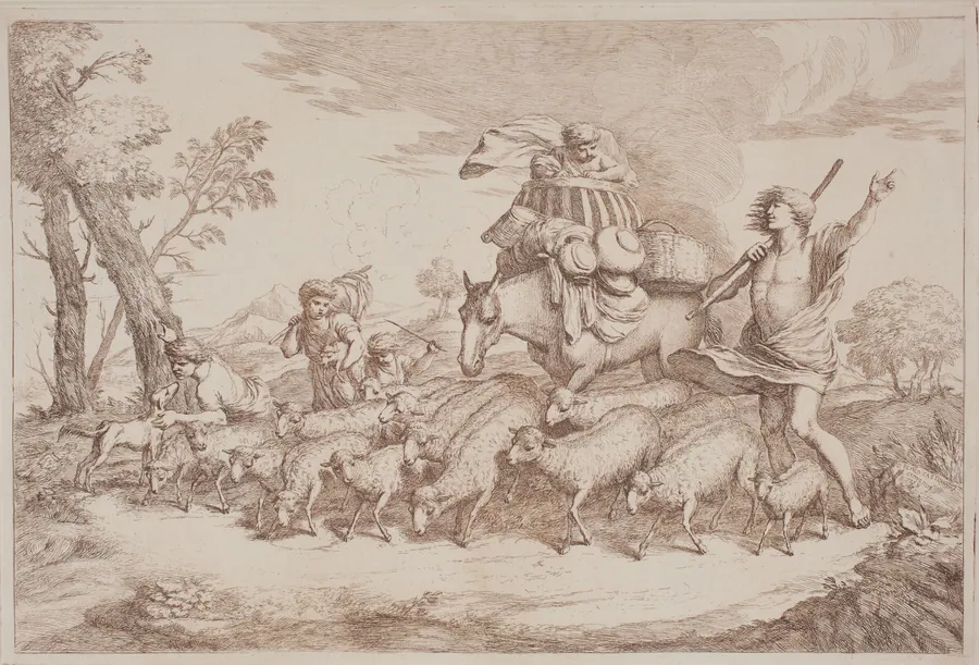 A Pastoral Journey with a Child in a Basket on Horseback by Gaetano Zompini