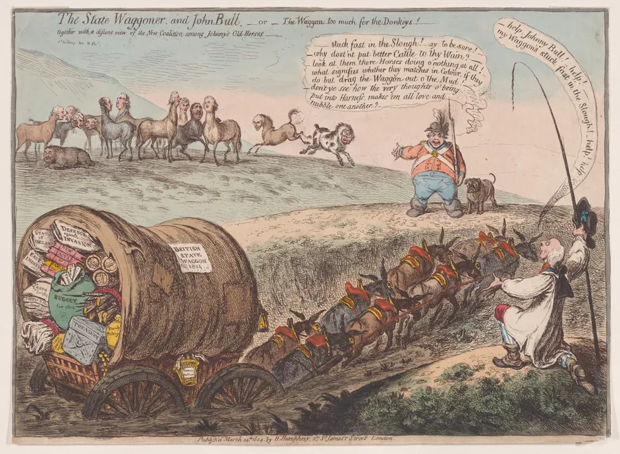The State Waggoner and John Bull.–or–the Waggon too Much for the Donkeys! by James Gillray