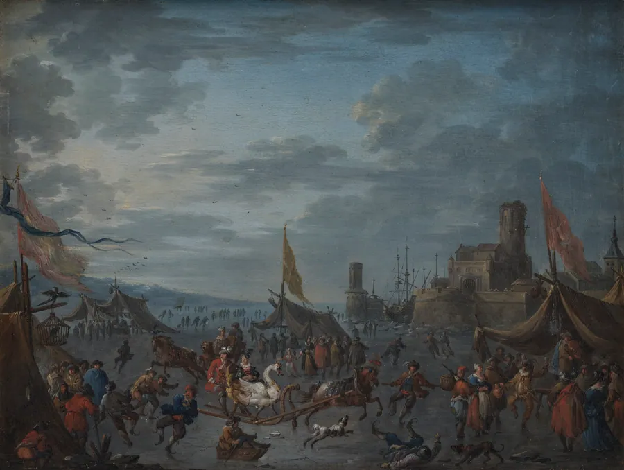 Landskab med kaner og skøjteløbere på isen by Arnold Frans Rubens