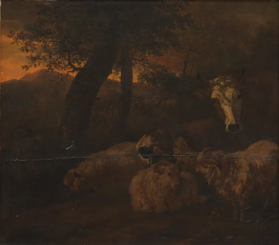 Fårehjord i en skov by Jacob van der Does (I)