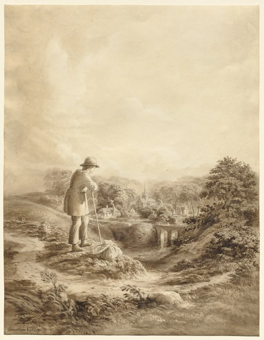 Landscape with Figure in Foreground by Cornelius Varley