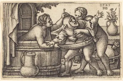 Fool and Two Bathing Women