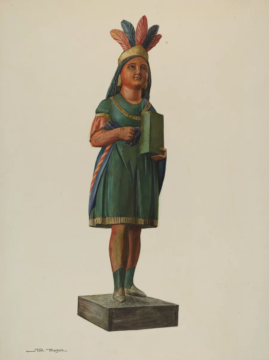 Wooden Pocahontas Store Figure by Stanley Mazur