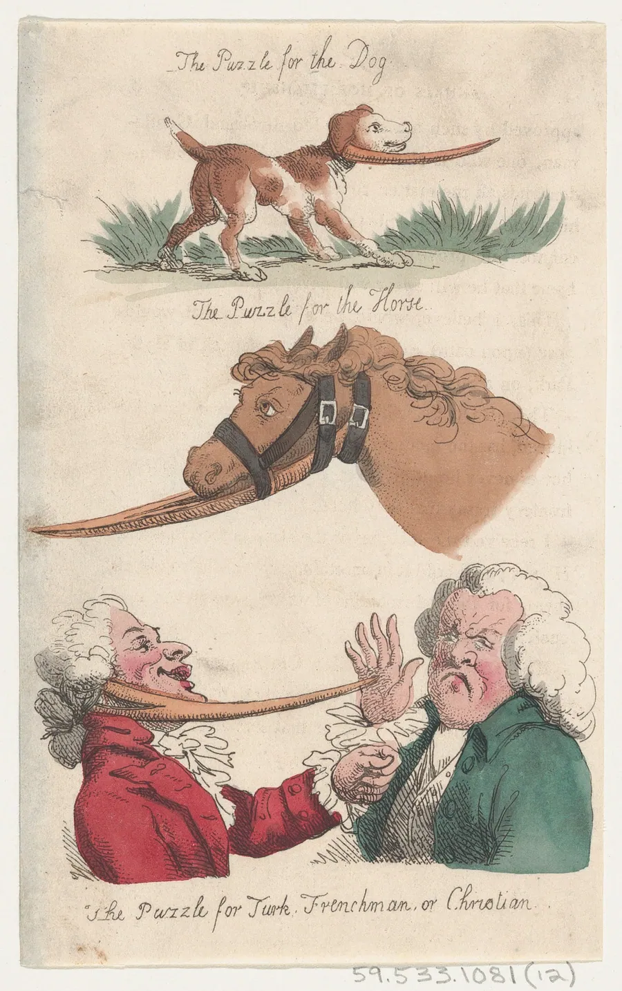 The Puzzle for the Dog; The Puzzle for the Horse; The Puzzle for Turk, Frenchman, or Christian by Thomas Rowlandson
