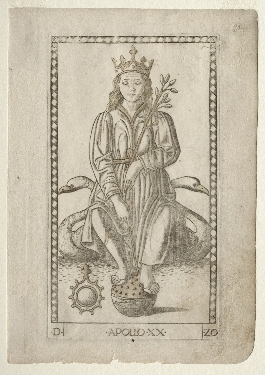 Apollo (from the Tarocchi, series D:  Apollo and the Muses, #20) by Master of the E-Series Tarocchi