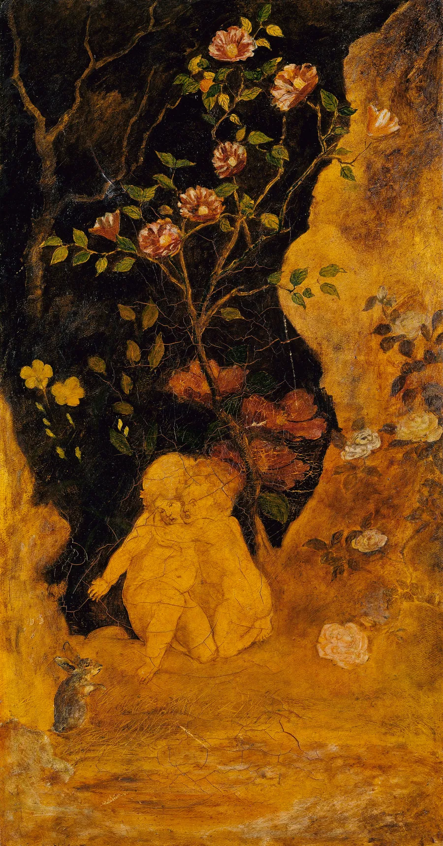 Panel for a Screen: Children Frightened by a Rabbit by Albert Pinkham Ryder, born New Bedford, MA 1847-died New York City 1917