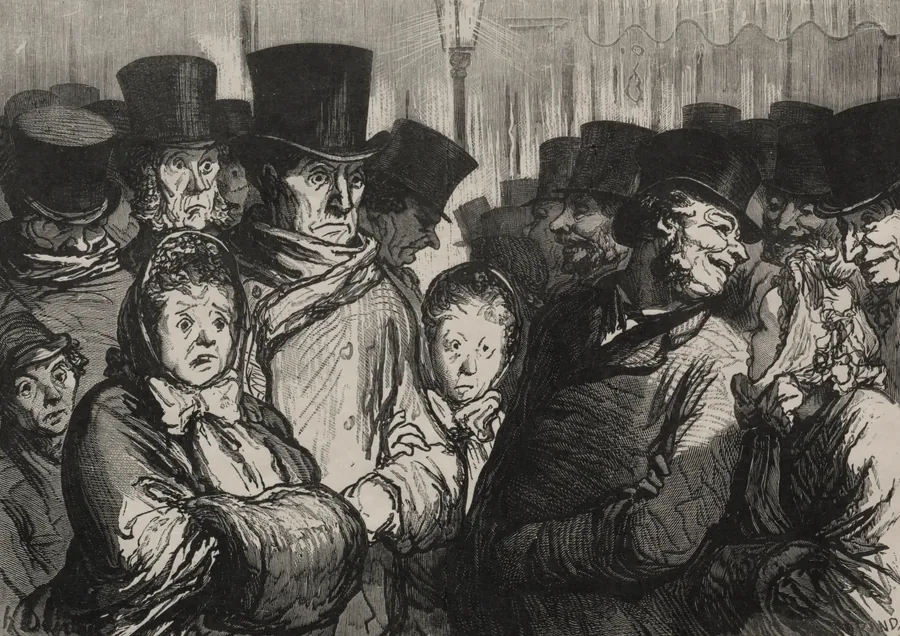 A Street at Midnight: Coming out of a drama. Coming out of a variety show by Honoré Daumier