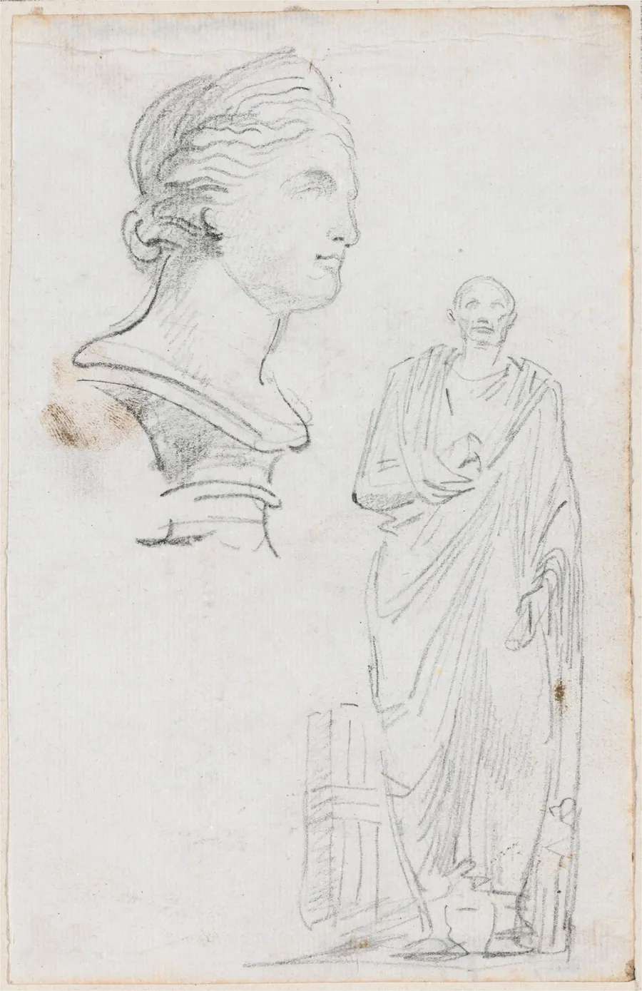 Bust of a Roman Woman and Statue of a Roman Man by Hubert Robert