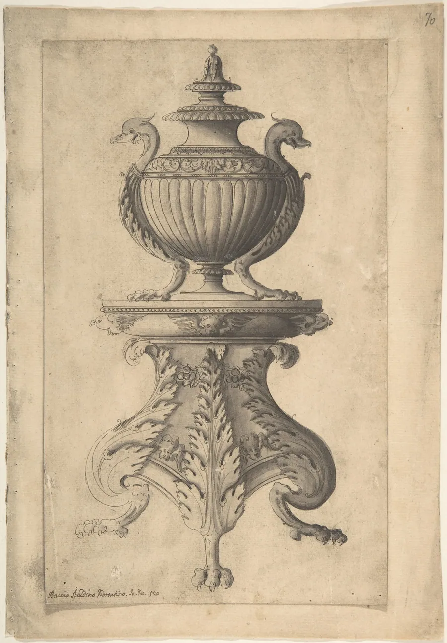 Covered Vase on a Three-Footed Pedestal by Jacques Androuet Du Cerceau