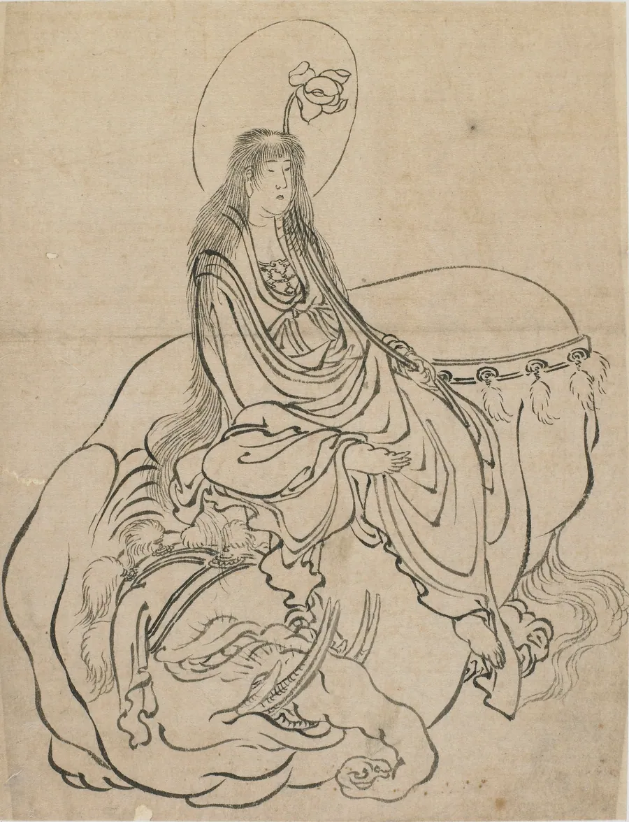 Fugen Bosatsu seated on an elephant by Katsushika Hokusai 葛飾北斎 (1760-1849)