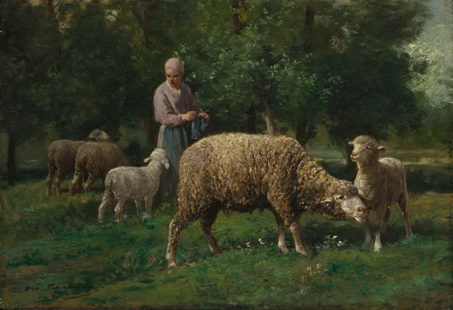 Shepherdess with Sheep by Charles-Émile Jacque