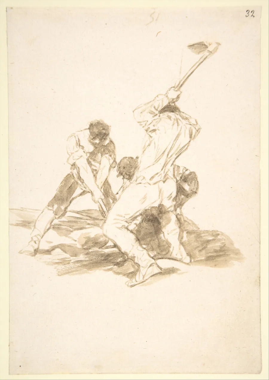Three men digging; folio 51 from the Images of Spain Album 'F' by Goya (Francisco de Goya y Lucientes)