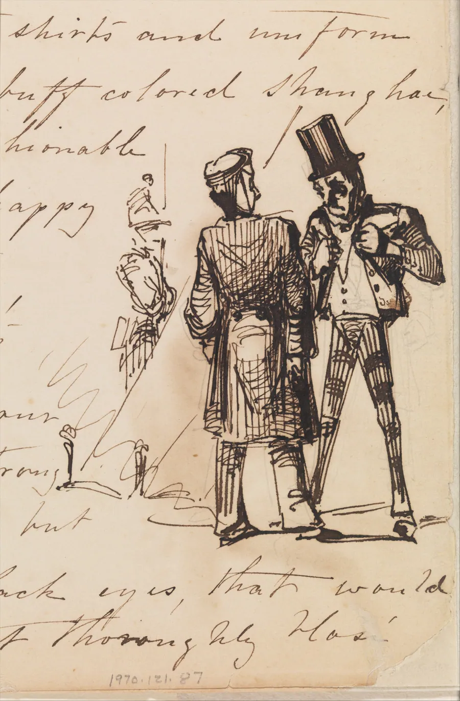 Three Men (Sketch in Lower Right Hand Corner of Handwritten Journal (from Sketchbook) by James McNeill Whistler
