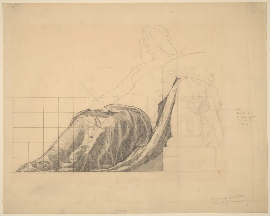 Drapery Study for Reclining Female Study for "Painting" by Kenyon Cox