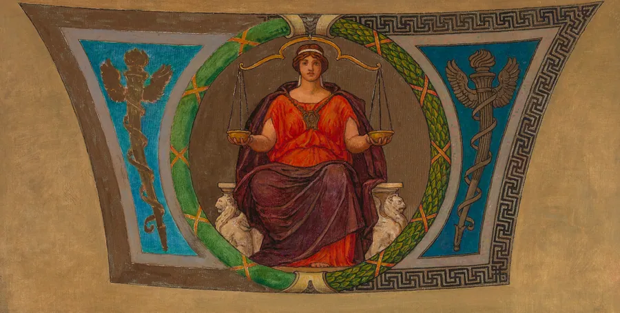 Sketch for Mosaic, Wisconsin State Capital, "Justice" by Kenyon Cox, born Warren, OH 1856-died New York City 1919
