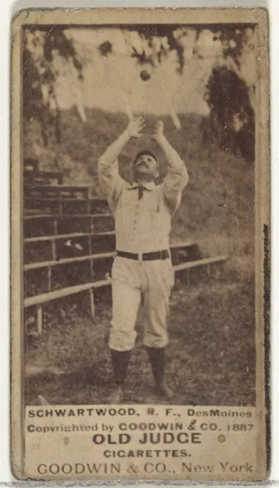 Schwartwood, Right Field, Des Moines Prohibitionists, from the Old Judge series (N172) for Old Judge Cigarettes