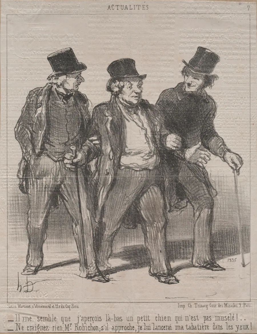 It seems to me that I notice a little dog there that is not muzzled!... by Honoré Daumier