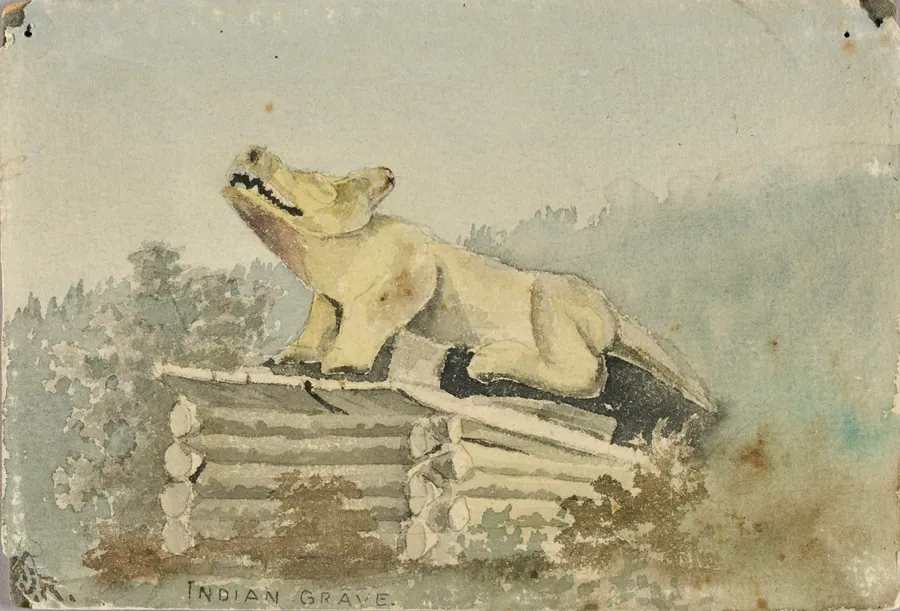 Indian Grave. Wolf Totem over Medicine Man Grave, Wrangell by Theodore J. Richardson, born Readfield, ME 1855-died Minneapolis, MN 1914