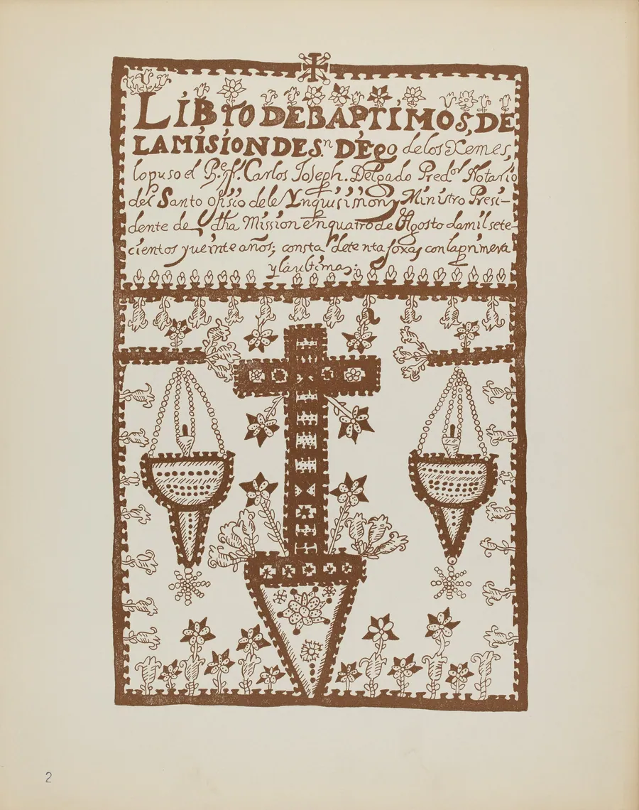 Plate 2: Jemez Book of Baptisms: From Portfolio "Spanish Colonial Designs of New Mexico" by American 20th Century
