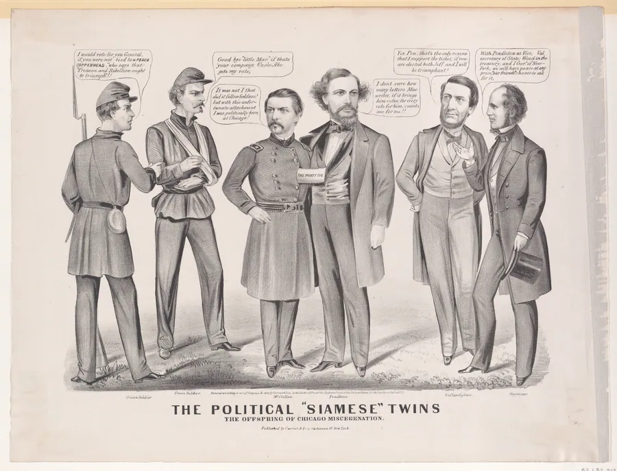 The Political "Siamese" Twins, the offspring of Chicago miscegenation by Currier & Ives