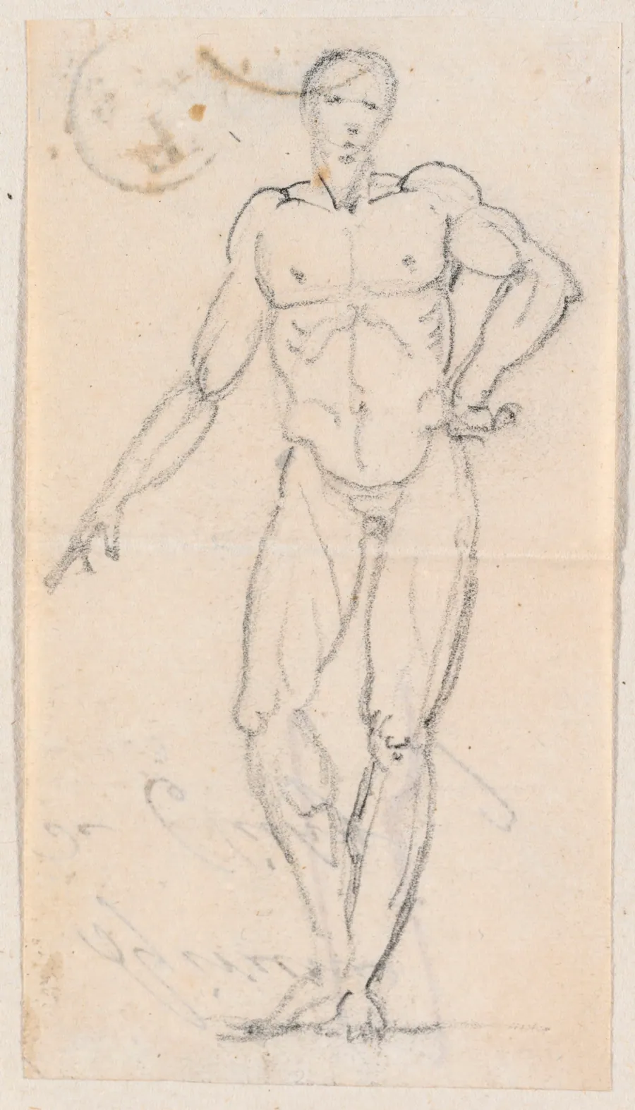 Statue of a Male Nude with Hand on Hip by Hubert Robert