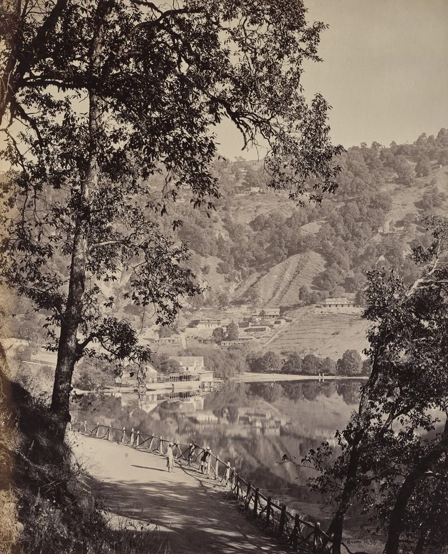 Hyree Lake. Hill Station in the Himmalayahs. View of the Taj Lake with Assembly Rooms, Lhutse by Samuel Bourne