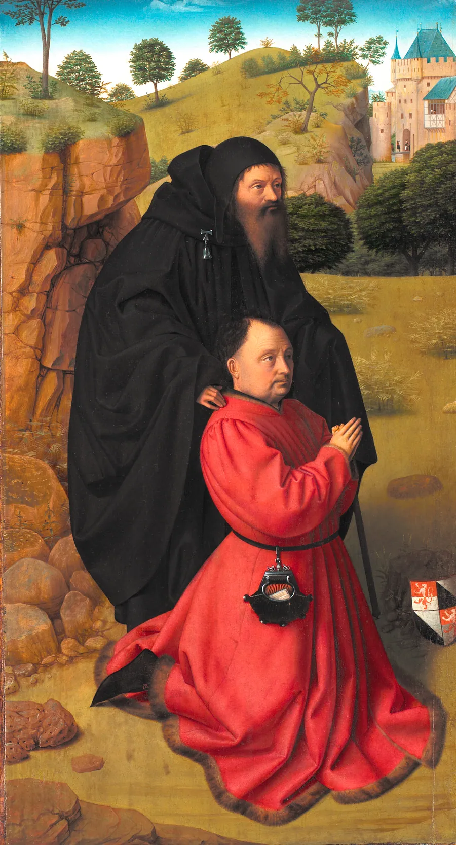 Altertavlefløj med en donator i rød dragt og Den hellige Antonius by Petrus I Christus