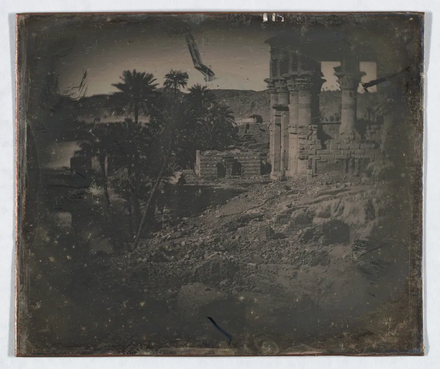 Temple and Date Palms, Philae (236. Philé T. découvert et P. dattiers) by Joseph-Philibert Girault de Prangey