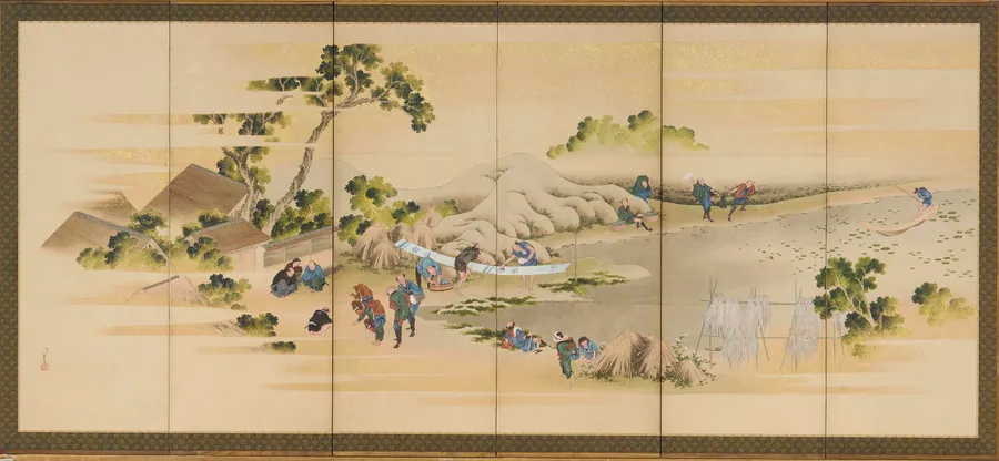 Country Scenes and Mount Fuji; one of a pair with F1902.48 by Katsushika Hokusai 葛飾北斎 (1760-1849)