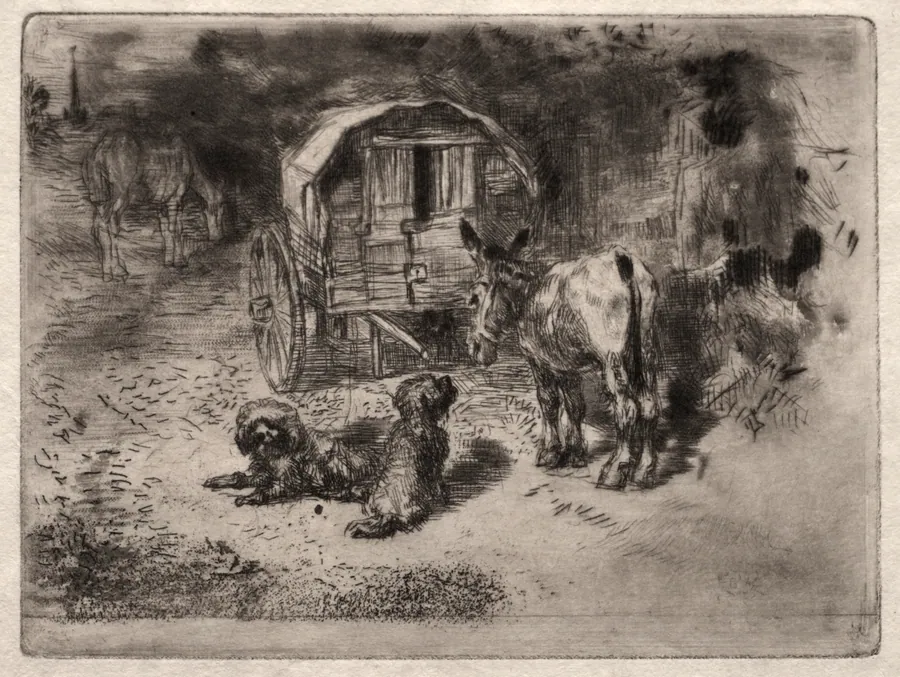 The Guardians of the House, or the Friends of the Saltimbanque by Félix Hilaire Buhot