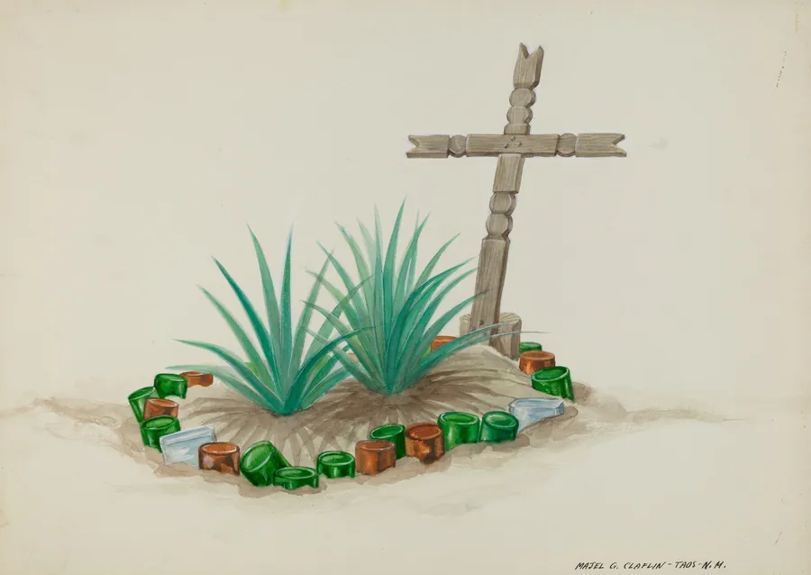 Child's Grave with Wooden Cross - Bottle Decorations by Majel G. Claflin