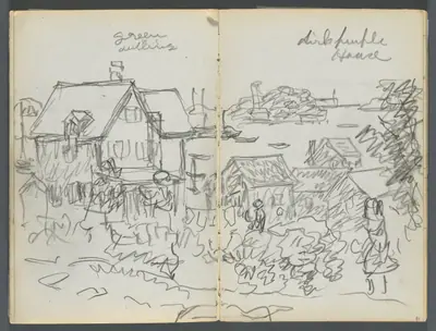 Sketchbook, The Dells, N° 127, page 080 & 81: Houses on a Coast