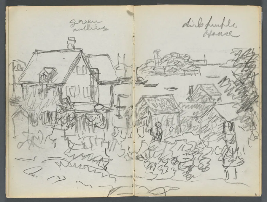 Sketchbook, The Dells, N° 127, page 080 & 81: Houses on a Coast by Maurice Prendergast