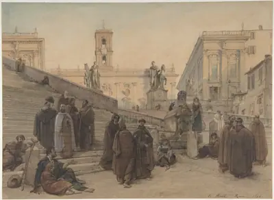 The Campidoglio seen from the Staircase of the Church of the Aracoeli, Rome, at Sunset