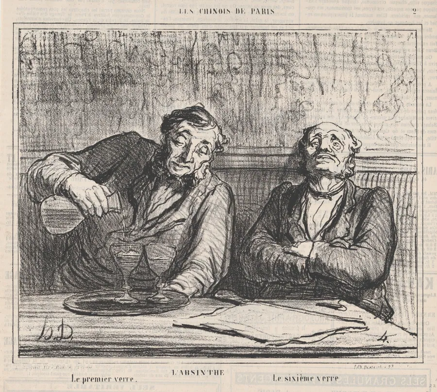 Absinthe: The first glass, the sixth glass, from 'The Chinese of Paris," published in Le Charivari, December 22, 1863 by Aaron Martinet