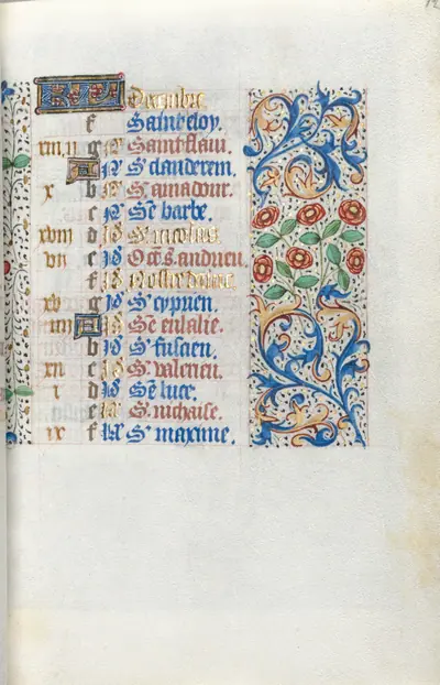 Book of Hours (Use of Rouen): fol. 12r, Calendar Page for December