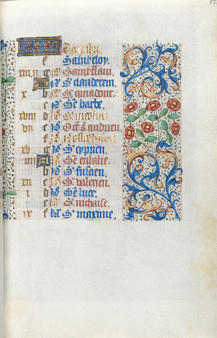 Book of Hours (Use of Rouen): fol. 12r, Calendar Page for December by Master of the Geneva Latini