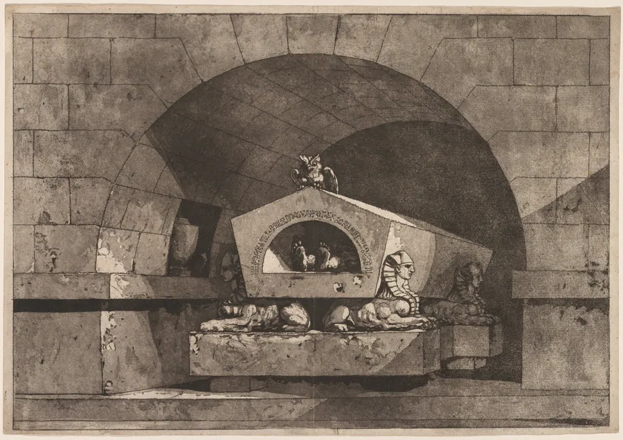 Tomb with Sphinxes and an Owl by Louis Jean Desprez