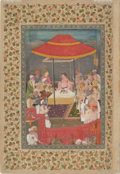 Jahangir Giving Books to Shaykhs, from the St. Petersburg Album